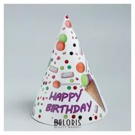 Колпак бумажный «С днём рождения», набор 6 шт.