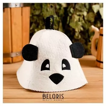 Колпак для бани шапка с детской термопечатью "Панда" с ушками, войлок, 100% шерсть