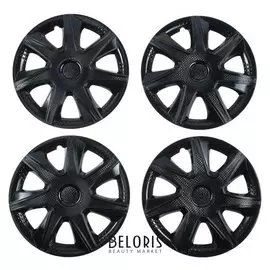 Колпаки колесные R14 "Джой", черный глянец, карбон, набор 4 шт