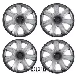 Колпаки колесные R14 "Джой", серебристо-черный, карбон, набор 4 шт