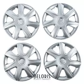 Колпаки колесные R14 "Джой", серебристый, карбон, набор 4 шт