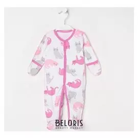 Комбинезон детский, цвет белый/принт кошки, рост 62 см