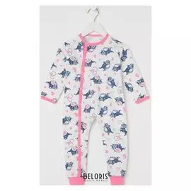 Комбинезон детский, цвет молочный/синий/розовый, рост 68-74 см