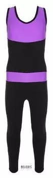Комбинезон гимнастический со вставками (Gd2002), цвет чёрный-фиолет, размер 34
