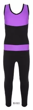 Комбинезон гимнастический со вставками (Gd2002), цвет чёрный-фиолет, размер 38