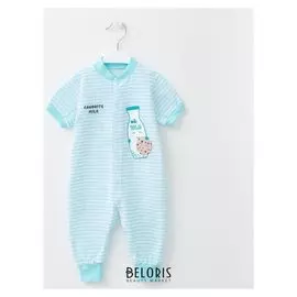 Комбинезон с коротким рукавом «Печенье», цвет бирюзовый/полоска, рост 62 см