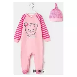 Комбинезон+шапочка, цвет светло-розовый/леопард, рост 74-80 см