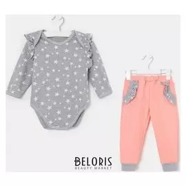 Комплект (Боди, штанишки) для девочки, цвет персиковый, рост 62-68 см