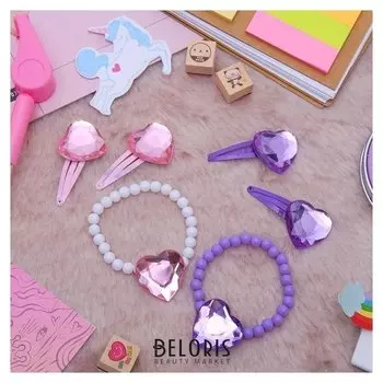 Комплект детский 3 предмета: браслет, 2 заколки, сердца