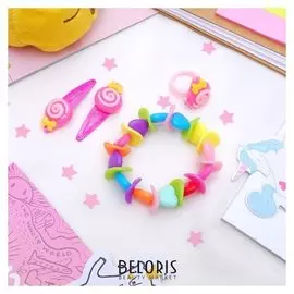 Комплект детский 4 предмета: 2 заколки, браслет, кольцо "Горошек"