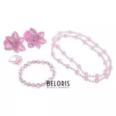 Комплект детский 5 предметов: 2 резинки, бусы, браслет, кольцо, цветочек