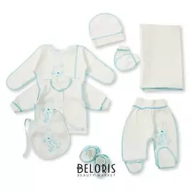 Комплект детский 8 предметов ш318-236п-18/56_м, молочный/голубой, рост 56 см