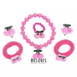 Комплект детский "Выбражулька" 5 предметов: 2 резинки, клипсы, браслет, кольцо, вишенки