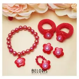 Комплект детский "Выбражулька" 5 предметов: 2 резинки,клипсы, кулон, кольцо, лютик