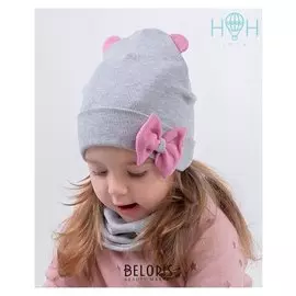 Комплект для девочки (Шапка, снуд), цвет серый/пудра, размер 50-54