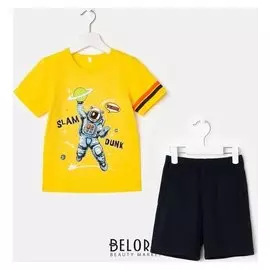 Комплект для мальчика (Футболка, шорты), цвет жёлтый/чёрный, рост 98 см