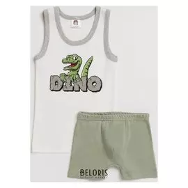 Комплект для мальчика (Майка, трусы), цвет белый/оливковый, рост 128 см
