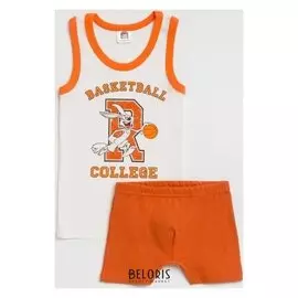 Комплект для мальчика (Майка, трусы), цвет белый/оранжевый, рост 128 см