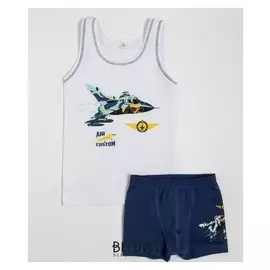 Комплект для мальчика (Майка, трусы), цвет белый/синий, рост 122-128 см (6)