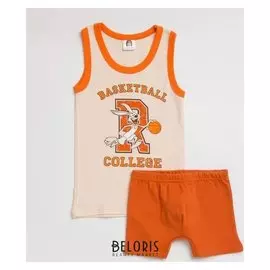 Комплект для мальчика (Майка, трусы), цвет бежевый/оранжевый, рост 128 см