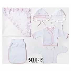 Комплект для новорожденного 5 предметов к68/2_м, белый/розовый, рост 56-62 см