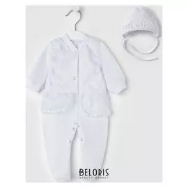 Комплект для новорожденного (Комбинезон, шапочка), цвет белый, рост 56-62 см