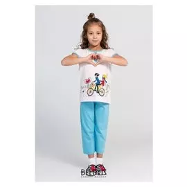 Комплект (Футболка, брюки) для девочки, цвет голубой/розовый, рост 140-146 см