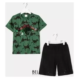 Комплект (Футболка, шорты) для мальчика, цвет зелёный, рост 116 см