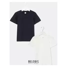 Комплект футболок для мальчика (2 штуки), цвет молочный/чёрный, рост 116-122 см (34)