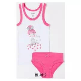 Комплект (Майка, трусы) для девочки, цвет белый/фуксия, рост 110 см