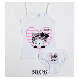 Комплект (Майка, трусы) для девочки, цвет белый/кошка, рост 98-104 см