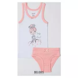 Комплект (Майка, трусы) для девочки, цвет белый/персик, рост 146 см