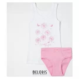 Комплект (Майка, трусы) для девочки, цвет розовый/белый, рост 104 см