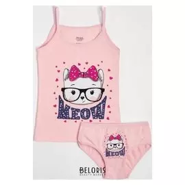 Комплект (Майка, трусы) для девочки, цвет розовый/кошка, рост 134-140 см