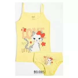 Комплект (Майка, трусы) для девочки, цвет жёлтый/кошка, рост 134-140 см