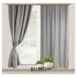 Комплект портьер для кухни блэкаут рогожка 135х180см-2шт, серый, пэ 100%