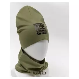 Комплект (Шапка, снуд) детский, цвет хаки, размер 50-54
