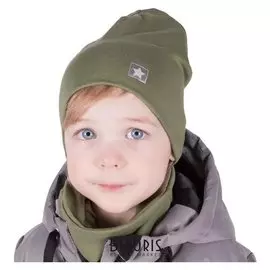 Комплект (Шапка,снуд) для мальчика, цвет хаки/звездочка, размер 54-58