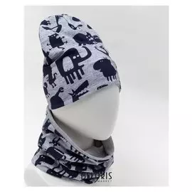 Комплект (Шапка,снуд) для мальчика, цвет серый, размер 54-58