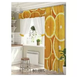 Комплект штор апельсин штора (147х267 см), тюль (294х160 см), габардин, пэ 100%