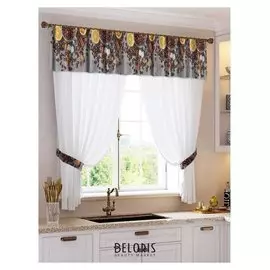 Комплект штор для кухни алекса тюль (294х160см), ламбрекен (290х40 см), подхваты, пэ 100%