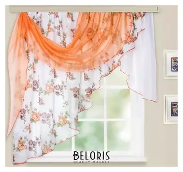 Комплект штор для кухни иллюзия 300х150 см, персик, левая, пэ 100%