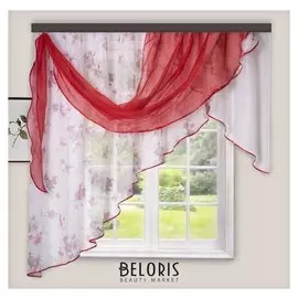 Комплект штор для кухни иллюзия 300х150 см, цв. красный, левая, пэ 100%