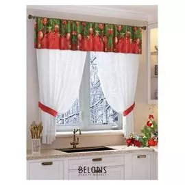 Комплект штор для кухни огонек тюль 294х160см, ламбрекен 290х40см, подхваты 70х10см, пэ