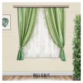 Комплект штор для кухни романтика 285х160 см, зеленый, полиэстер 100%