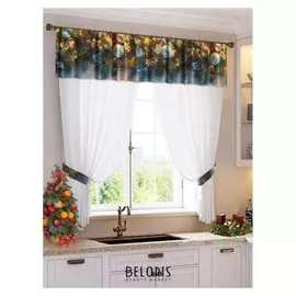 Комплект штор для кухни веселье 294х160см, ламбрекен 290х40см, подхваты 70х10см, пэ 100%