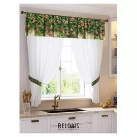 Комплект штор для кухни виктория тюль (294х160см), ламбрекен (290х40 см), подхваты, пэ 100%