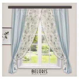 Комплект штор для кухни жатка-комби 270х160 см, голубой, 100% п/э