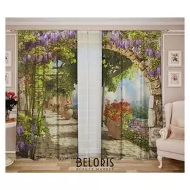 Комплект штор итальянский дворик шторы (147х267-2 шт), тюль (290 X 267), габардин, пэ 100%