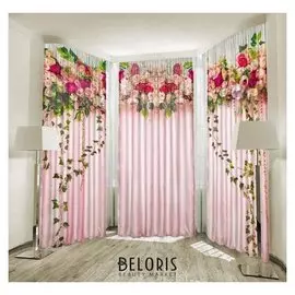 Комплект штор из трех полотен счастье роз 147х267см-3 шт, габардин, пэ 100%, 145г/м2